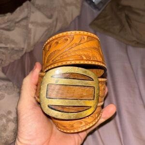 Tony Lama Western Scroll Vtg Brass Buckle Leather Belt  30 Made in USA  NWOT​​​
